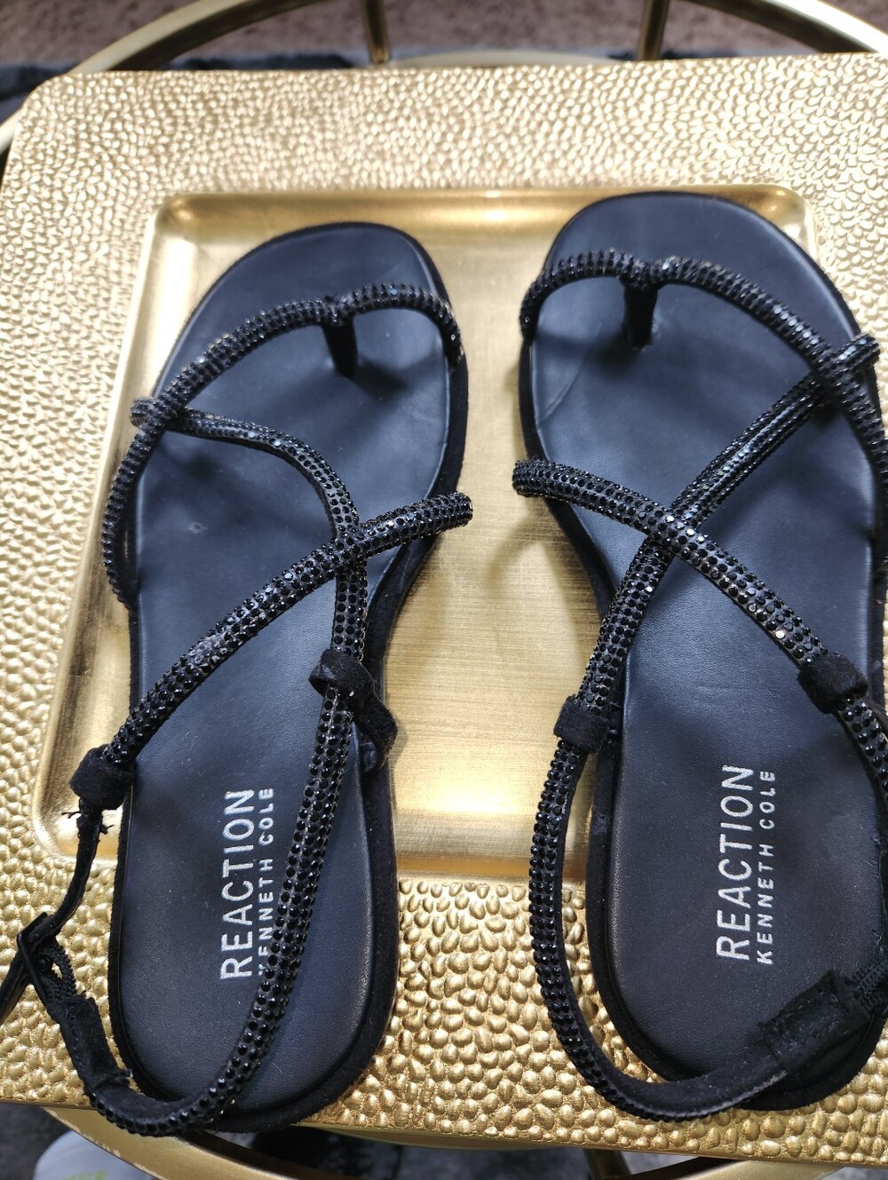 Reaction Kenneth Cole Black Rhinestone Cross-Strap Sandals.